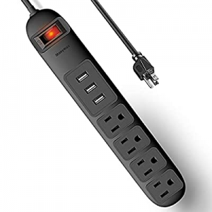 Power Strip Surge Protector with 4 AC Outlets & 3 USB Ports, Manymax 6 Ft Extension Cord, 1050J
