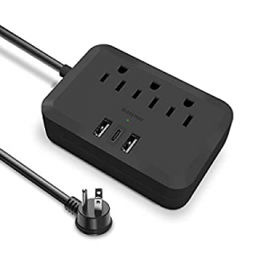 Power Strip with USB C, Manymax Flat Plug with 3 AC Outlets, 3 USB Charging Ports (1 PD 18W USB-C),
