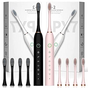 2 Pack Soft Toothbrushes Clean Toothbrush with 8 Brush Heads,Remover Bathroom Toothbrush(Pink+Black)