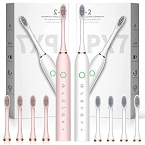 2 Pack Soft Toothbrushes Clean Toothbrush with 8 Brush Heads,Remover Bathroom Toothbrush(Pink+White)