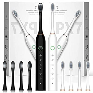 2 Pack Soft Toothbrushes Clean Toothbrush with 8 Brush Heads,Remover Bathroom Toothbrush(White+Black