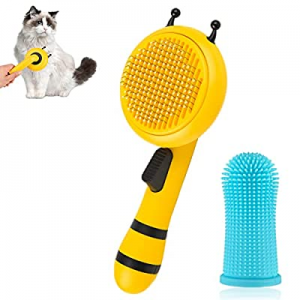 Pet Grooming Brush, Self Cleaning Slicker Brush for Shedding, Gently Removes Loose Undercoat, Bee Br