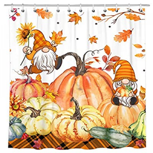 Fall Shower Curtain for Bathroom now 50.0% off , Fall Shower Curtain with Pumpkins, Gnome and Leav..