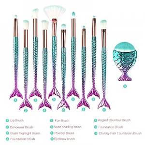 Mermaid Makeup Brushes, 11PCs Professional Makeup Brush Set Foundation Face Powder Eyeshadow Blendin