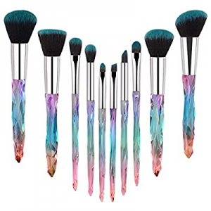 10pcs Makeup Brushes Set Crystal Handle - Dazzling Blue Diamond Cosmetic Kabuki Brushes Foundation C