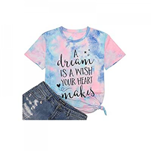 One Day Only！50.0% off A Dream is a Wish Your Heart Makes Shirt Women Funny Letter Top Cute Graphi..