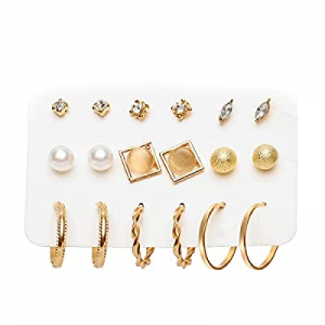 Gold Hoop Earrings Set for Women Girls now 50.0% off , Fashion Gold Plated Stud Earrings Tassel Ea..
