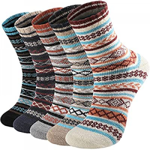 50.0% off 5 Pairs Wool Socks - Wool Socks for Women Men Boot Socks Soft Crew Socks Winter Hiking S..