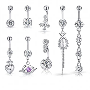 80.0% off TOSGMY Belly Button Ring for Women 14G Surgical Steel Belly Ring Belly Piercing Dangling..