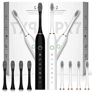 One Day Only！2 Pack Soft Toothbrushes now 80.0% off ,Clean Toothbrush with 6 Modes,8 Brush Heads,R..