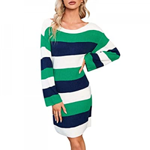 One Day Only！60.0% off KOJOOIN Women&#39;s Off The Shoulder Striped Loose Sweater Dress Casual Col..