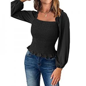 30.0% off Pelixio Women&#39;s Puff Long Sleeve Shirts Square Neck Tops for Women Ruffled Shoulder ..