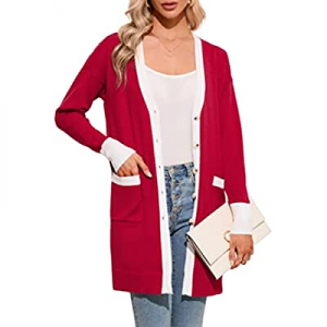 65.0% off KOJOOIN Women&#39;s Button Down Open Front Long Cardigan Sweaters Color Block Knit Light..