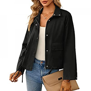 One Day Only!50.0% off Heuony Casual Military Safari Cropped Jackets Zip Up Button Down Lightweigh..