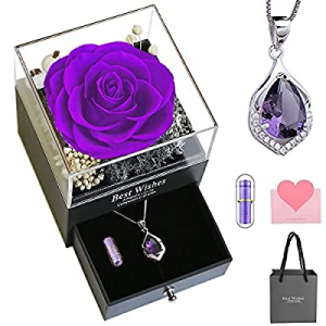 One Day Only!ALLACE Purple Preserved Rose with Necklace & Capsule Message now 50.0% off ,Encha..