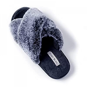 67.0% off Cozy Bliss Women&#39;s Faux Fur Slippers Cross Band Open Toe Breathable Fuzzy Fluffy Hou..