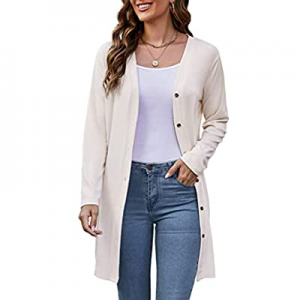 One Day Only！BLUEMING Womens Long Sleeve Cardigans Lightweight Open Front Cardigan Buttons Casual ..