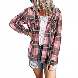 Imily Bela Womens Casual Shirts Jacket Plaid Long Sleeve Button Down Hoodie Shackets now 50.0% off 