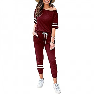70.0% off Imily Bela Womens Off Shoulder Jumpsuits Striped Casual Elastic Waist Track Suits Jogger..