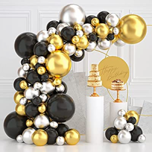 One Day Only！Black Gold Silver Balloon Garland kit now 40.0% off , 112pcs Black and gold balloons ..