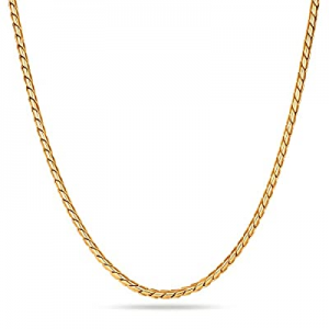 18K Gold Over 925 Sterling Silver Clasp 2.5mm Round Snake Chain Necklace for Men Diamond Cut Gold ..