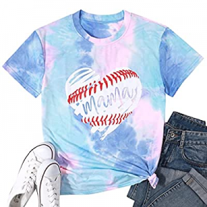 One Day Only！20.0% off Baseball Mom T Shirts Women Softball Mama Short Sleeve Tee Shirt Casual Bas..