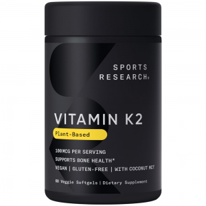 Sports Research Vitamin K2 as MK-7 100mcg with Coconut MCT Oil - 60 Veggie Softgels (2 Month Suppl