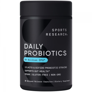 Sports Research Daily Probiotics with Prebiotics, 60 Billion CFU - Vegan Capsules for Gut Health