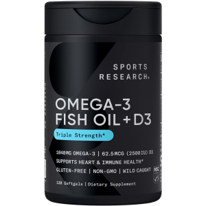 Sports Research Triple Strength 1040mg Omega-3 from Wild Alaska Pollock with Vitamin D3 2500iu