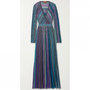 MISSONI Sequined striped metallic crochet-knit maxi dress
