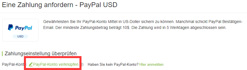 3) Klicken Sie „PayPal-Konto verknüpfen“