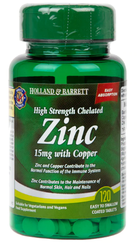 Holland & Barrett High Strength Chelated Zinc 15mg with Copper 120 Tablets