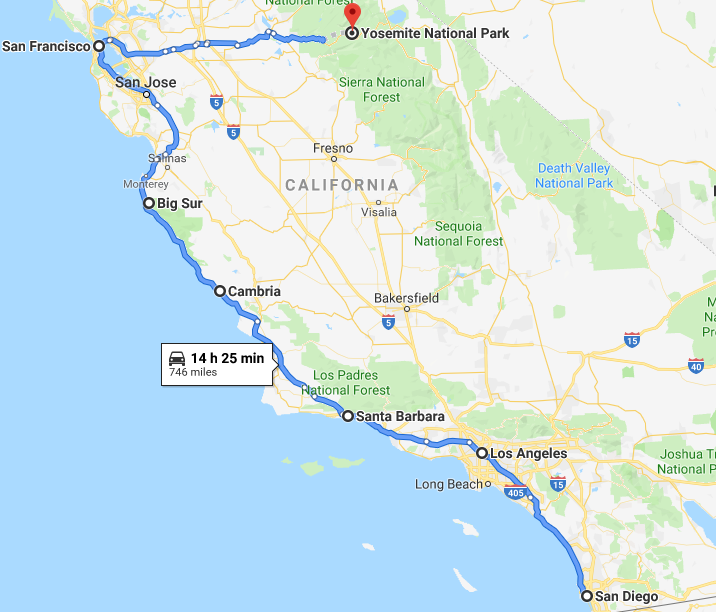 travel from san diego to yosemite