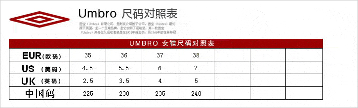 UMBRO茵宝女鞋尺码对照表
