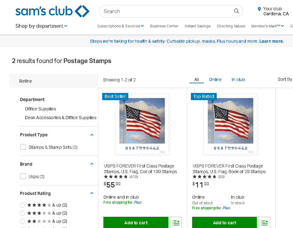 USPS FOREVER First Class Postage Stamps, U.S. Flag, Coil of 100 Stamps -  Sam's Club
