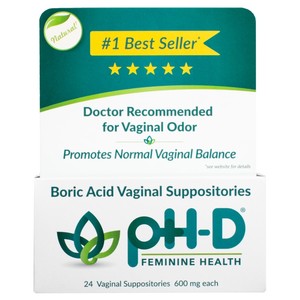 pH-D Feminine Health Boric Acid Vaginal Suppositories for Vaginal Odor, 24ct pH-D Feminine Health Boric Acid Vaginal Suppositories for Vaginal Odor, 24ct