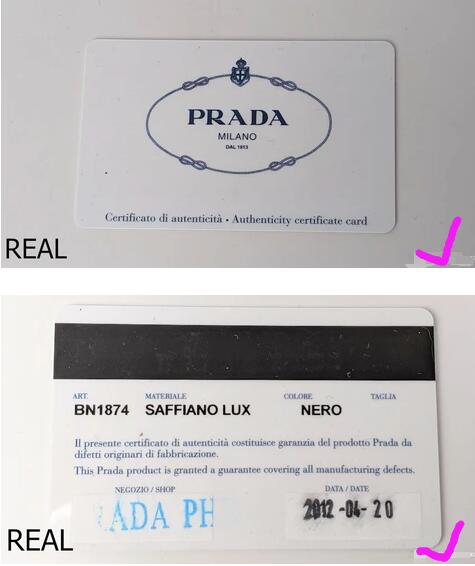 Authentic Prada authenticity card, care cards, receipt envelope