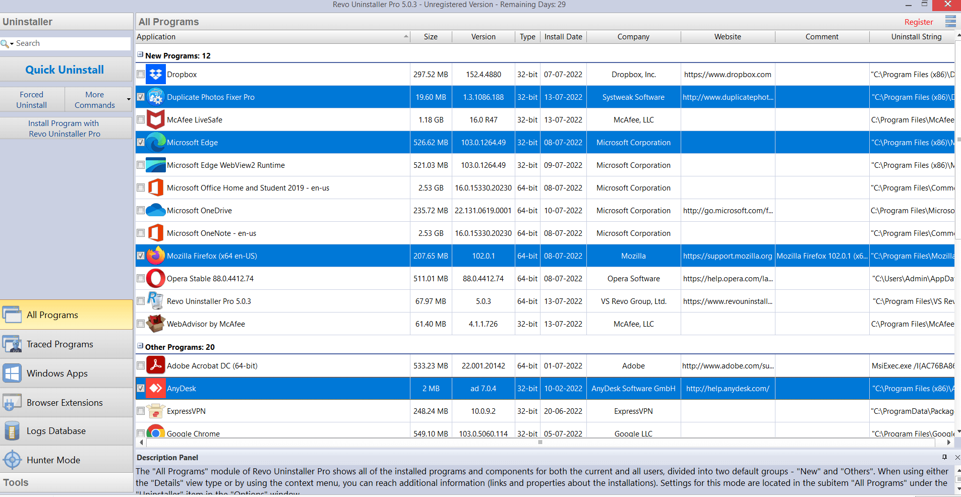 选择要卸载的程序