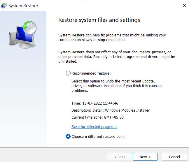 选择不同的还原点