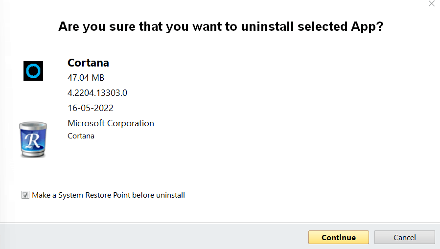 卸载前创建还原点