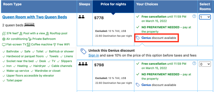 Booking.com Genius 折扣