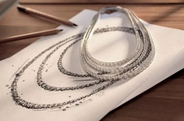 婚嫁系列层叠瀑布 18K 白金钻石组合项链